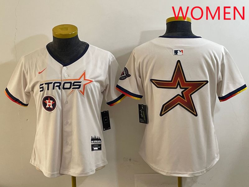 Women Houston Astros Blank Cream Three generations Joint Name 2025 Nike MLB Jersey style 41014